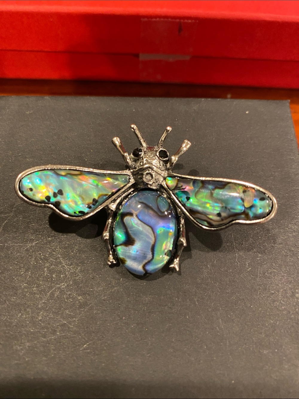 Source Unknown Abalone Mosaic Beetle Brooch in Iridescent Blue-Green